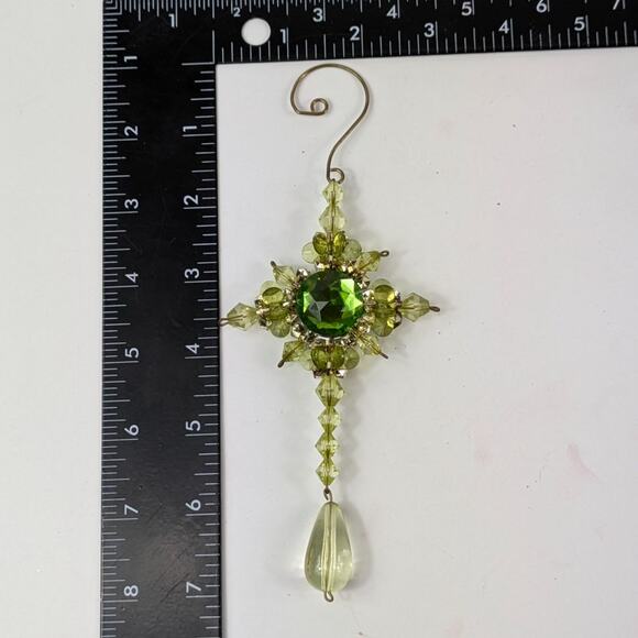 Vintage Beaded Christmas Ornament Cross Safety Pin Angel Green 90s Handmade OOAK - Picture 7 of 15